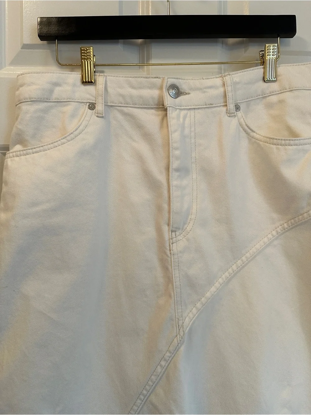 Mango White Asymmetrical Denim Skirt